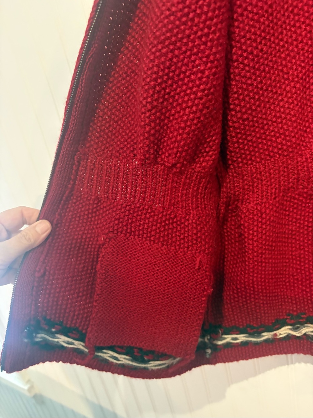Lauren Ralph Lauren Red Fair Isle Zip-Up Hand Knit Cardigan - Picture 9 of 11